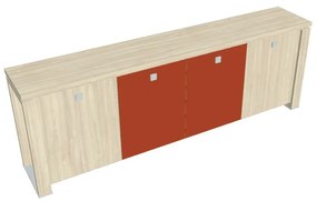 Nízka skriňa Verno+ S 260 x 46 x 90 cm, kombinované dvere, agát / oranžová
