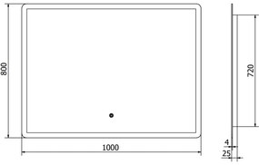 Mexen Navia, LED kúpeľňové zrkadlo s podsvietením 100 x 80 cm, 6000K, ochrana proti zahmlievaniu, 9803-100-080-611-00