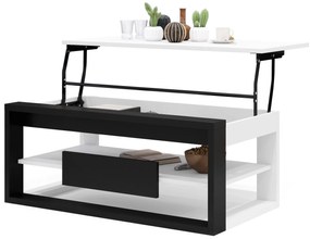 FRAME Biely mat / Čierny mat - MODERNÝ STÔL SO ZDVÍHACÍM VRCHOM + ÚLOŽNÝM PRIESTOROM + POLICA
