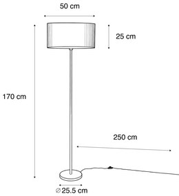 Stojacia lampa mosadz s oválnym zamatovým tienidlom s dizajnom listov 50 cm - Simplo
