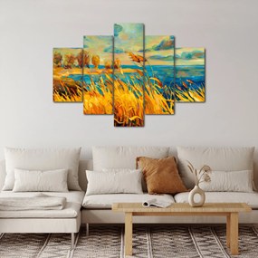 Obraz - Západajúce slnko nad jazerom, akrylová maľba (150x105 cm)