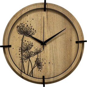 Tiché drevené hodiny s motívom lúčnych tráv pre váš  domov | SENTOP HDF0586-GOLD-OAK