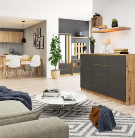 Komoda Koa (dub artisan + sivá). Akcia -19%. Vlastná spoľahlivá doprava až k Vám domov. 1128687