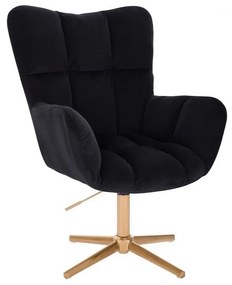 LuxuryForm DESIGN Otočné kreslo AURORA VELUR na zlatom kríži - čierne