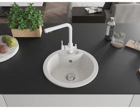 Mexen Diego, 1-komorový granitový drez 488x488x167 mm, biela batéria Duero, biela, 6512-20-671600-20