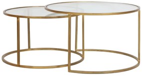 Kávový stolík S/2 Ø65x39+Ø75x44 cm DUARTE glass-gold