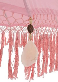 Biely slnečník so drevenou tyčou a strapcami Flavie Blue - ∅ 180*260 cm