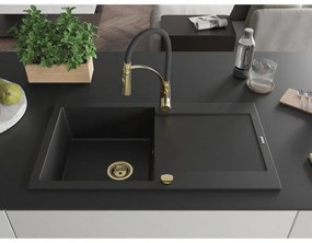 Mexen Leo, granitový drez 900x500x190 mm, 1-komorový a drezová batéria Aster, čierna, 6501-77-73450-57-G