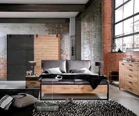 Šatník s posuvnými dverami Detroit, 250 cm, doskový dub / antracitová oceľ