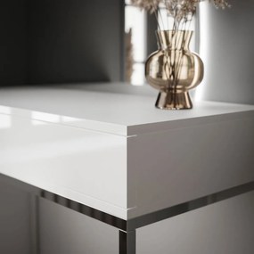 TOALETNÝ STOLÍK EMELINE BIELY LESK + CHRÓM LED ZRKADLO PRAVE