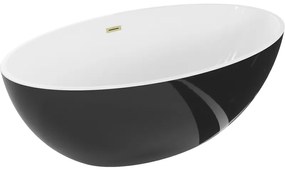 Mexen Nike, voľne stojaca vaňa 175 x 100 cm, biela-čierna, zlatý matný prepad, 54071751075-55