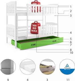 Poschodová posteľ KUBO 190x90 | biela - zelená