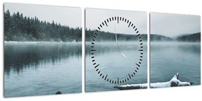 Obraz - ľadové severské jazero (s hodinami) (90x30 cm)