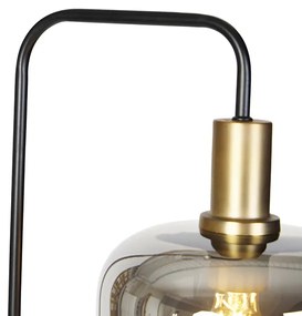 Dizajnová stojaca lampa čierna so zlatom a dymovým sklom - Zuzanna