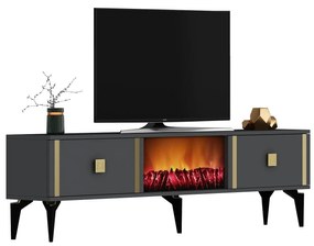 TV stolík/skrinka s krbom Tobuvu 2 (antracit + zlatá) . Vlastná spoľahlivá doprava až k Vám domov. 1095519