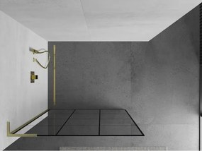 Mexen Kioto L, sprchová zástena Walk-In 120 x 200 cm, 8mm číre sklo čierny vzor, zlatý matný profil, 800-120-103-55-77