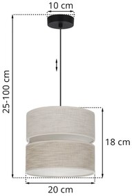Závesné svietidlo Len, 1x béžové/svetlobéžové textilné tienidlo, (fi 20 cm), b
