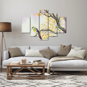 Obraz - Akvarelový vtáčik na strome (150x105 cm)
