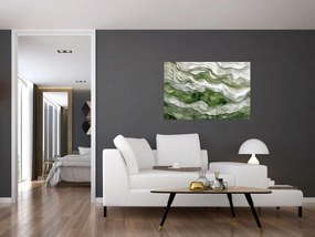 Obraz - Zelenobiele vlnky (90x60 cm)