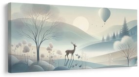 Obraz lesná krajina s jeleňom a horami