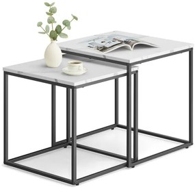 Set dvoch štvorcových konferenčných stolíkov - mramorové (čierne nohy)