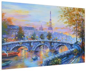 Obraz maľovanej krajiny s Eiffelovou vežou (90x60 cm)