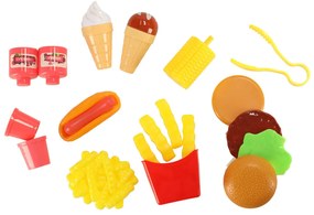 KIK Dětská kuchyňka v kufříku fast food hamburgerová sada zmrzlina hranolky 55cm