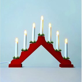 EXIHAND Adventný drevený svietnik, 7x LED filamentová číra žiarovka, červený