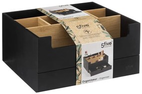 Kozmetický organizér Natureo, čierna/s drevenými prvkami