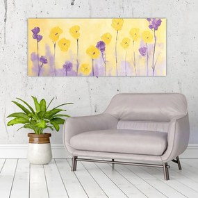Obraz - Fialové a žlté kvietky (120x50 cm)