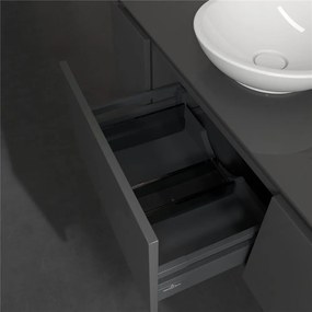 VILLEROY &amp; BOCH Legato závesná skrinka pod umývadlo na dosku (umývadlo v strede), 3 zásuvky, 1200 x 500 x 380 mm, Glossy Grey, B57700FP