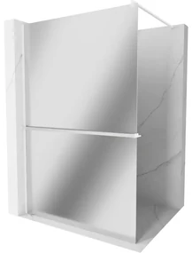 Mexen Kioto+, sprchová zástena Walk-In s poličkou a vešiakom 80 x 200 cm, 8mm sklo vzor zrkadlo, biely profil, 800-080-121-20-50