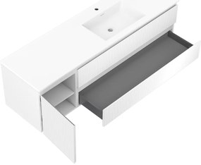 Mexen Rivel, kúpeľňová skrinka 160 cm s pravým umývadlom Otis, 2S, 1D, drážkovaná, biela matná, 91A23-16047-3-BBFFF01-W18P01