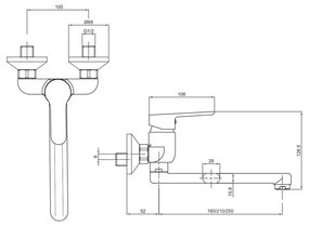 Mereo, Drezová nástenná batéria, Zuna, s ramienkom plochým rovným 160 mm, chróm, MER-CB30202Z