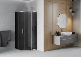 Mexen Rio, štvrťkruhový sprchovací kút s posuvnými dverami 80(dvere) x 80(dvere) x 190 cm, 6mm šedé sklo, chrómový profil, 863-080-080-01-40
