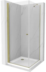 Mexen Pretoria sprchová kabína, kyvné dvere 90 x 90 cm, transparentnéné, zlatá + závesný bidet Flat - 852-090-090-50-00-4010