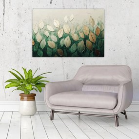 Obraz - Zlato-zelené listy (90x60 cm)