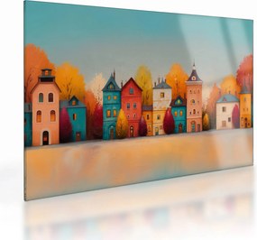 Sklenený obraz - Jesenná dedina (70x50 cm)