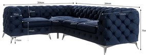 Tmavomodrá zamatová rohová pohovka (ľavý roh/do L) Chelsea – Ropez
