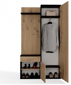 Predsieňová stena so zrkadlom a šuplíkmi DUO dub artisan/antracit