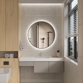 Erga Emma, okrúhle LED zrkadlo 80cm, čierny kovový rám, 1840 lm, 6500K, zadné osvetlenie, ERG-V01-201-8080-BK