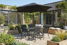 Záhradné sedenie Alicante 6+1 | Kovový set so slnečníkom | Čierna