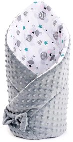 Obojstranná Zavinovačka z Minky 75x75 cm teddy sivá modré hviezdičky tyrkysové