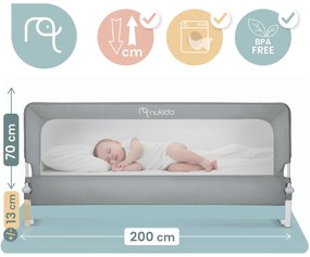 Bezpečnostná zábrana na posteľ 200 cm Nukido NK-228 sivá