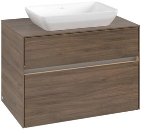 VILLEROY &amp; BOCH Collaro závesná skrinka pod umývadlo na dosku (umývadlo v strede), 2 zásuvky, s LED osvetlením, 800 x 500 x 548 mm, Arizona Oak, C108B0VH