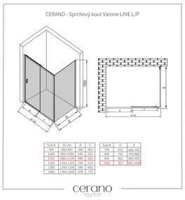 CERANO - Sprchovací kút Varone LINE Ľ/P - chróm, transparentné sklo - 110x100 cm - posuvný, CER-CER-DY505-90-197