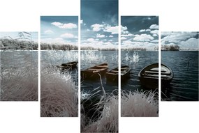 Obraz - Drevené loďky na jazere (150x105 cm)