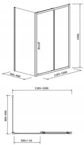 Cersanit Arteco, sprchový kút s posuvnými dverami 120 (dvere) x 90 (stena) x 190 cm, 5mm číre sklo, chrómový profil, S157-012
