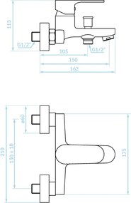 Kuchinox Pana, nástenná vaňová batéria, rozteč 150 mm, chrómová, LAV-BKN_010D