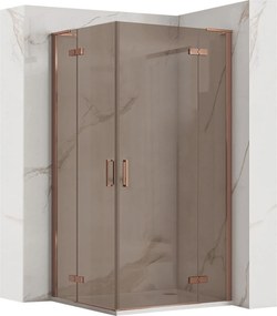 Štvorcový sprchový kút REA HUGO Double Copper Brush 90x90 cm, meď kartáčovaná/hnedá dymová - bez vaničky